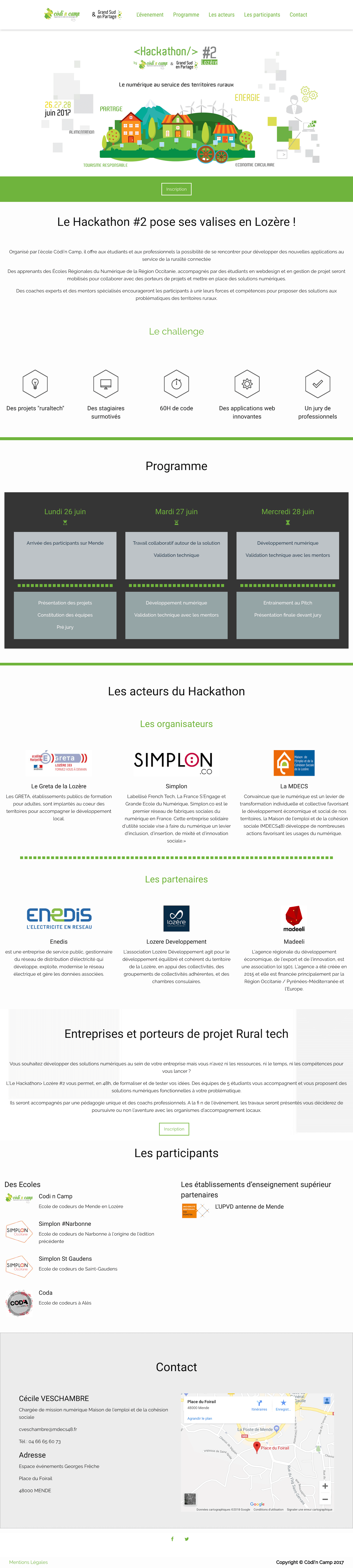 Site web pour l'événement Hackathon Lozère 2017 par Laetitia Luciani d'Uluweb