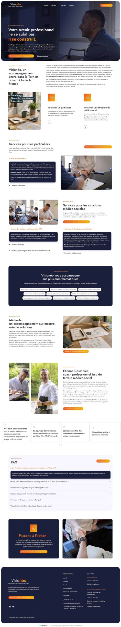 Maquette de la page d’accueil de Visioneo Coaching